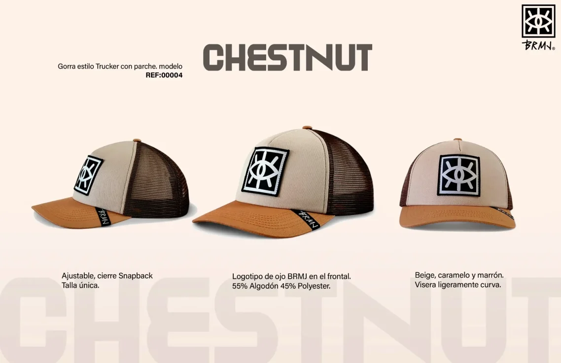 Gorras con visera, en tonos neutros, con logo en la parte frontal.